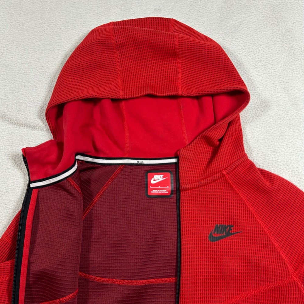 Nike Tech Fleece Waffle Hoodie Kids Large Red Full Zip Scuba Jacket FJ6023-657 - Picture 2 of 8
